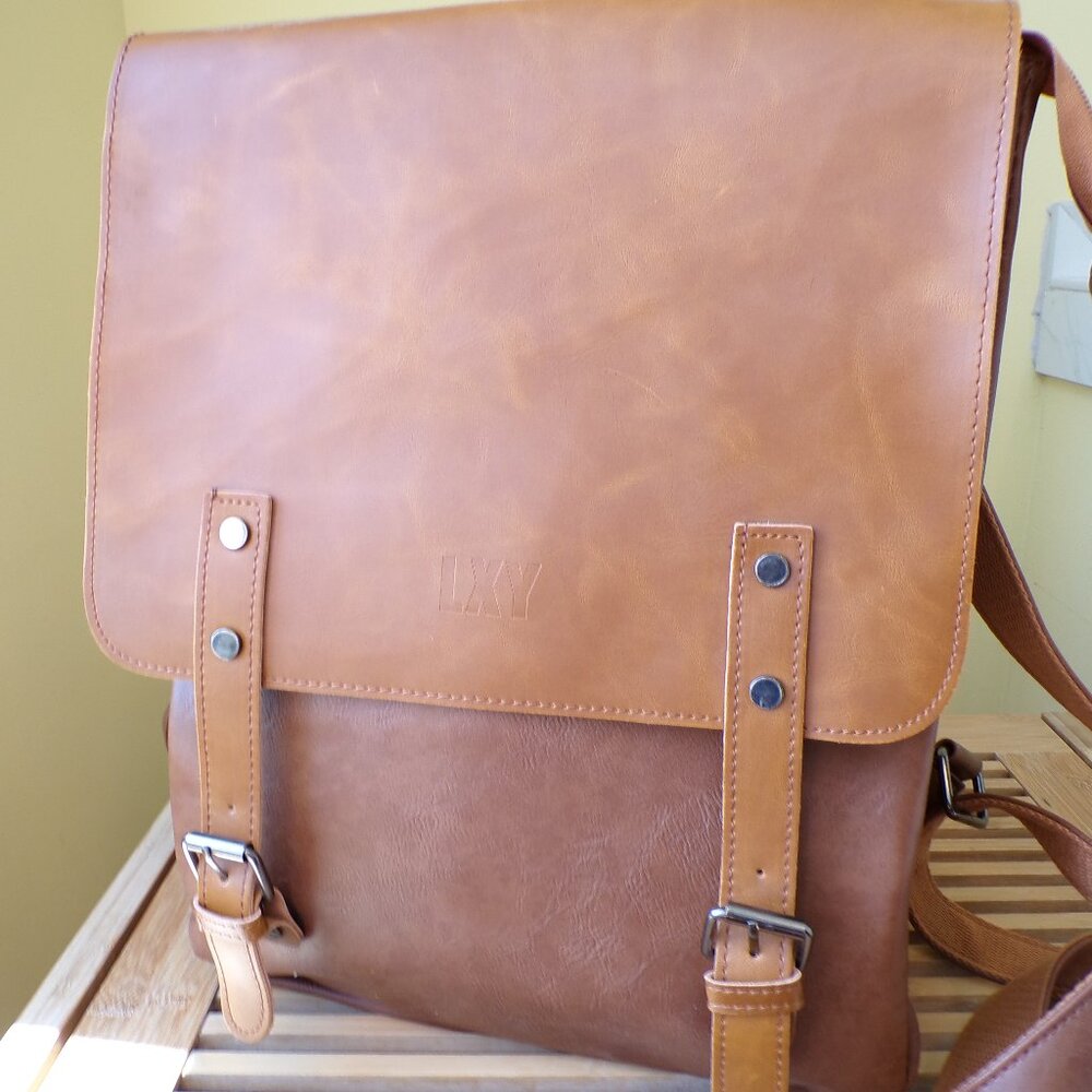 LXY Vegan Leather Backpack Vintage Laptop Book Bag